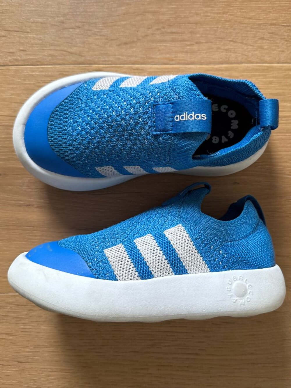 Adidas Bubblecomfy Toddler Walking Shoes Slip on Size 10k Royal Blue + White
